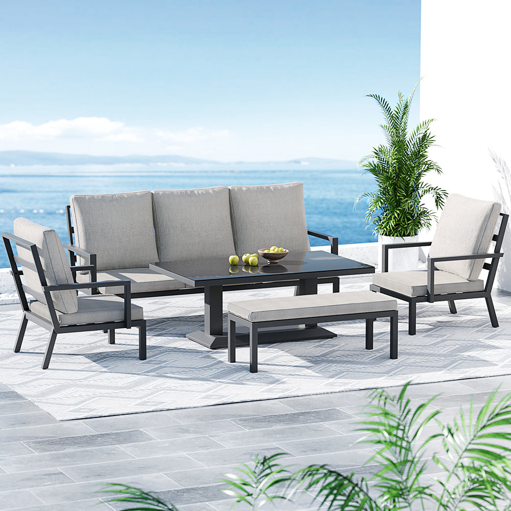 Gardeon 5-Piece Outdoor Furniture Setting Table Chair Set Aluminium Sofa 7-Seater - Cosy Abode