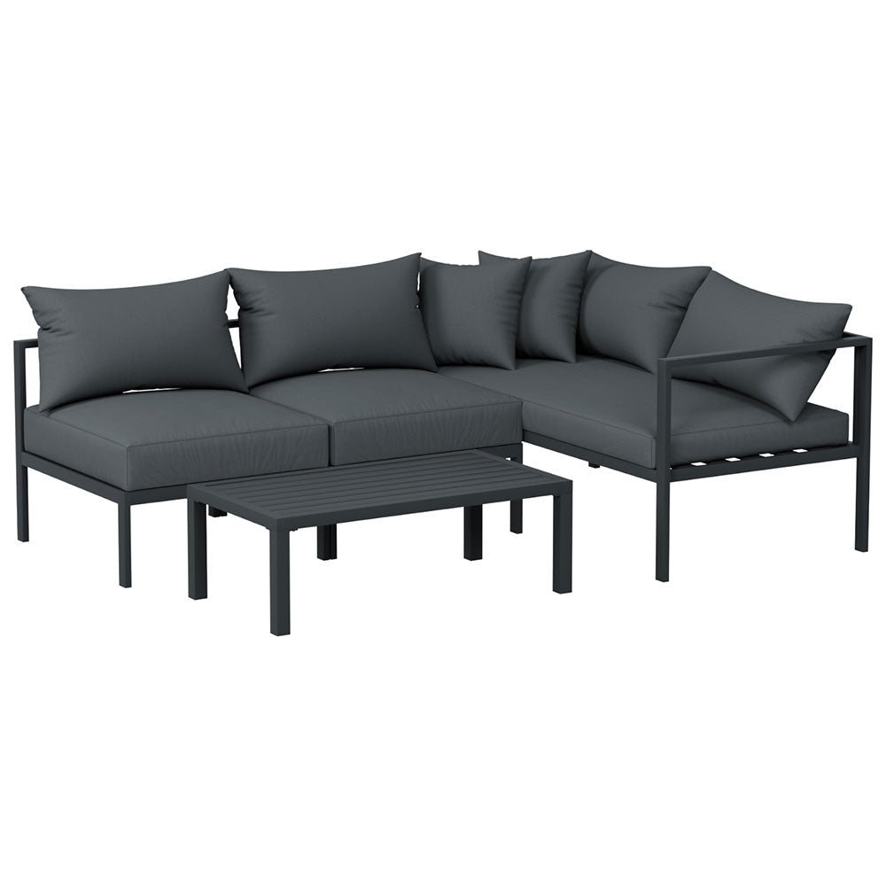 Gardeon 4 Seater Outdoor Sofa Set Aluminium Patio Furniture Setting 4PC Charcoal - Cosy Abode
