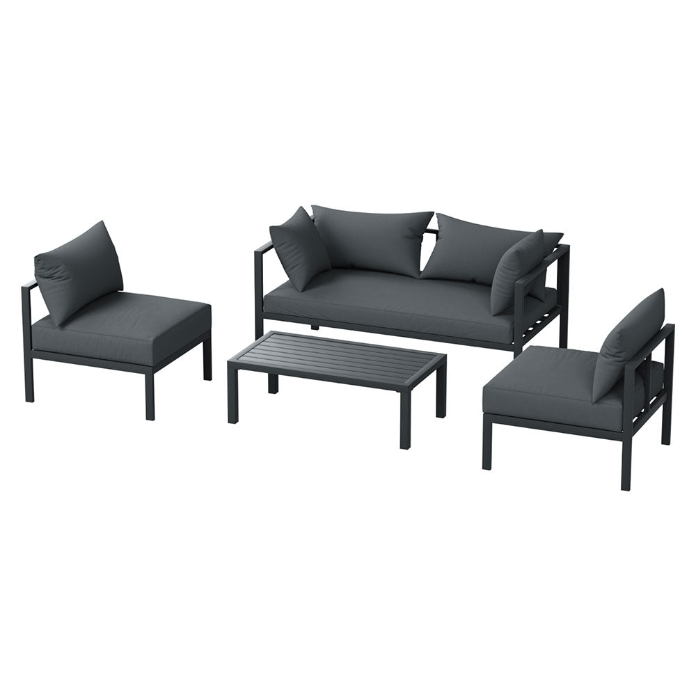 Gardeon 4 Seater Outdoor Sofa Set Aluminium Patio Furniture Setting 4PC Charcoal - Cosy Abode