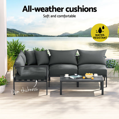 Gardeon 4 Seater Outdoor Sofa Set Aluminium Patio Furniture Setting 4PC Charcoal - Cosy Abode