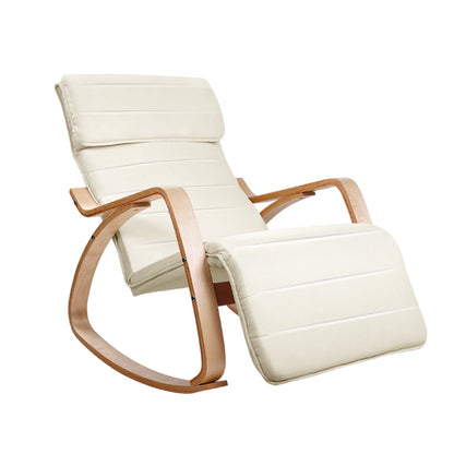 Artiss Rocking Armchair Bentwood Frame With Footrest Beige Afton - Cosy Abode