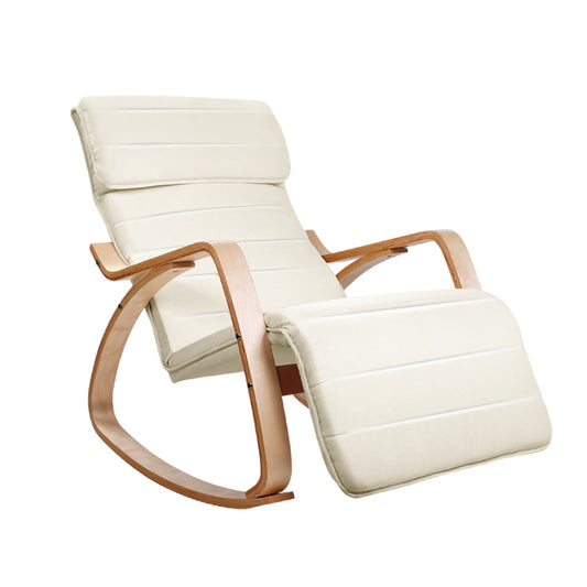 Artiss Rocking Armchair Bentwood Frame With Footrest Beige Afton - Cosy Abode