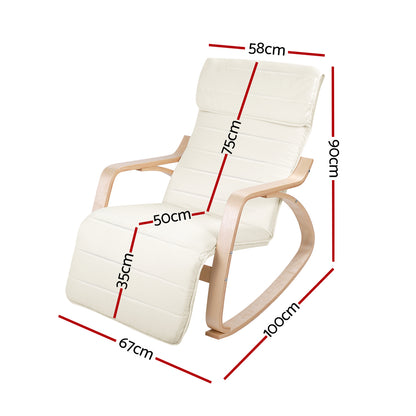 Artiss Rocking Armchair Bentwood Frame With Footrest Beige Afton - Cosy Abode