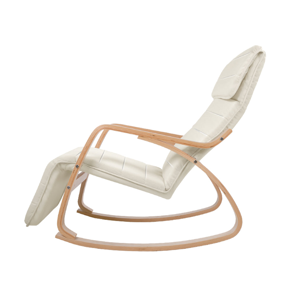 Artiss Rocking Armchair Bentwood Frame With Footrest Beige Afton - Cosy Abode