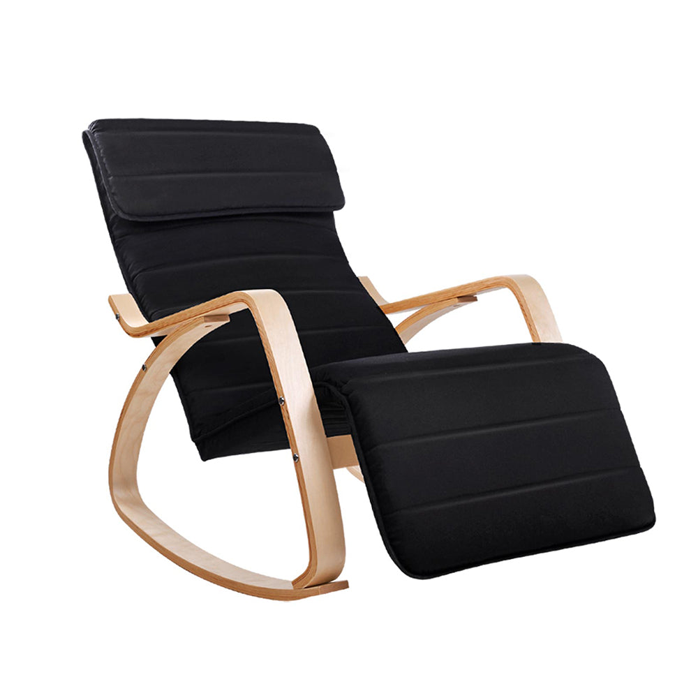 Artiss Rocking Armchair Bentwood Frame With Footrest Black Afton - Cosy Abode