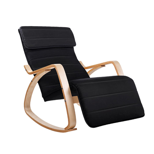 Artiss Rocking Armchair Bentwood Frame With Footrest Black Afton - Cosy Abode