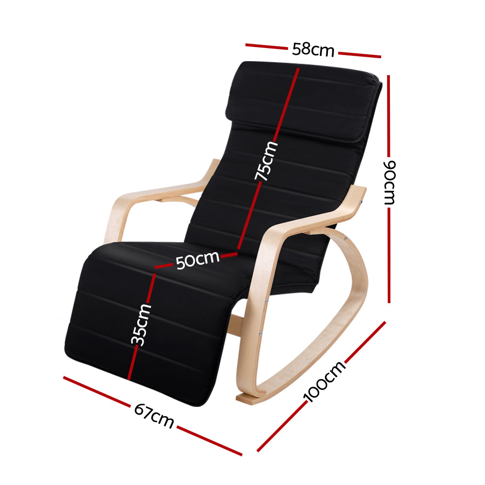 Artiss Rocking Armchair Bentwood Frame With Footrest Black Afton - Cosy Abode