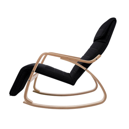 Artiss Rocking Armchair Bentwood Frame With Footrest Black Afton - Cosy Abode