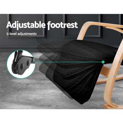 Artiss Rocking Armchair Bentwood Frame With Footrest Black Afton - Cosy Abode