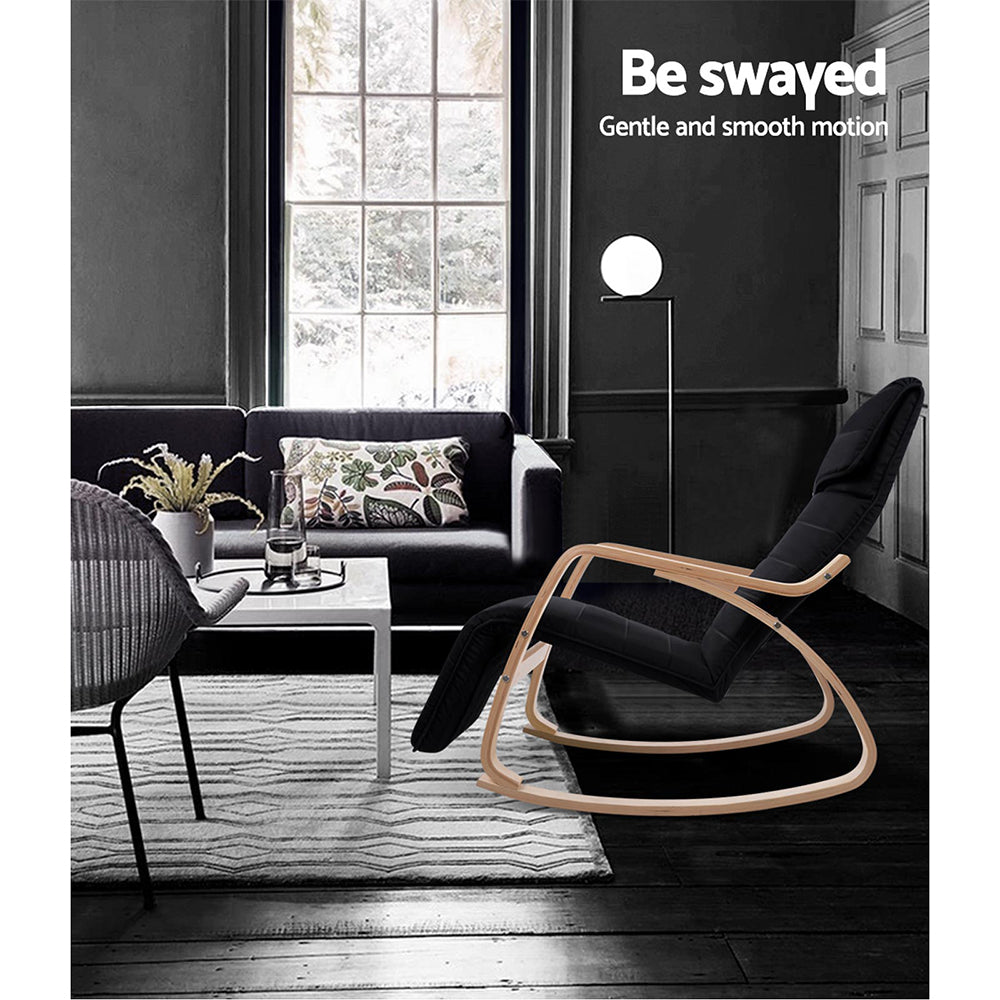 Artiss Rocking Armchair Bentwood Frame With Footrest Black Afton - Cosy Abode