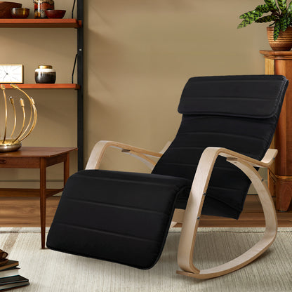 Artiss Rocking Armchair Bentwood Frame With Footrest Black Afton - Cosy Abode