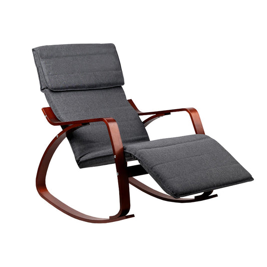 Artiss Rocking Armchair Bentwood Frame With Footrest Charcoal Afton - Cosy Abode