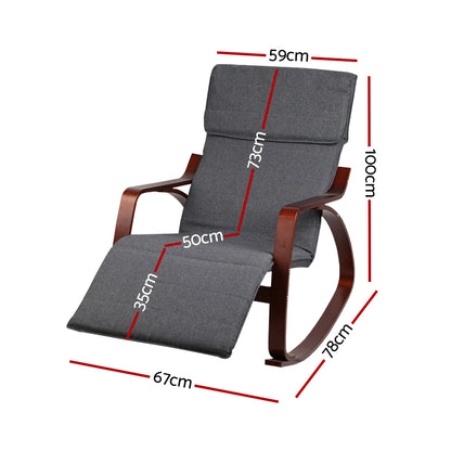 Artiss Rocking Armchair Bentwood Frame With Footrest Charcoal Afton - Cosy Abode