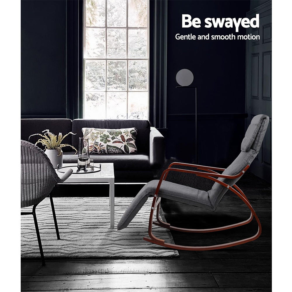 Artiss Rocking Armchair Bentwood Frame With Footrest Charcoal Afton - Cosy Abode