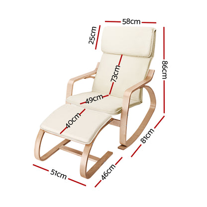 Artiss Rocking Armchair Bentwood Frame With Foot Stool Beige - Cosy Abode