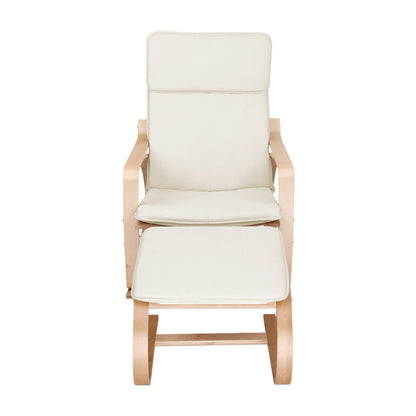 Artiss Rocking Armchair Bentwood Frame With Foot Stool Beige - Cosy Abode