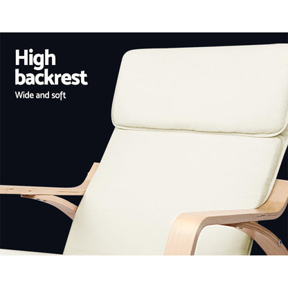 Artiss Rocking Armchair Bentwood Frame With Foot Stool Beige - Cosy Abode