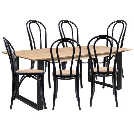Aconite 7pc 180cm Dining Table Set 6 Arched Back Chair Solid Messmate Timber - Cosy Abode