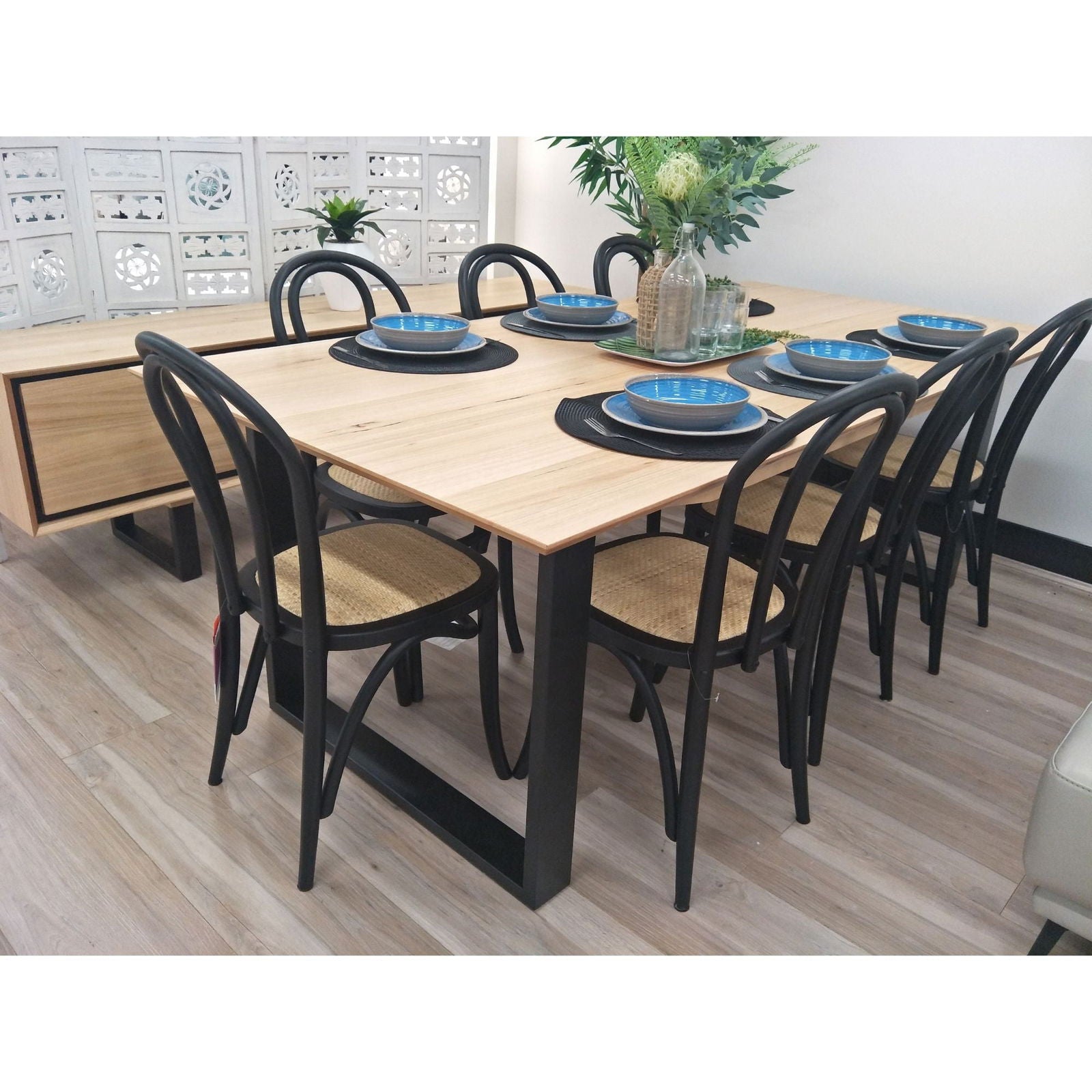 Aconite 7pc 180cm Dining Table Set 6 Arched Back Chair Solid Messmate Timber - Cosy Abode