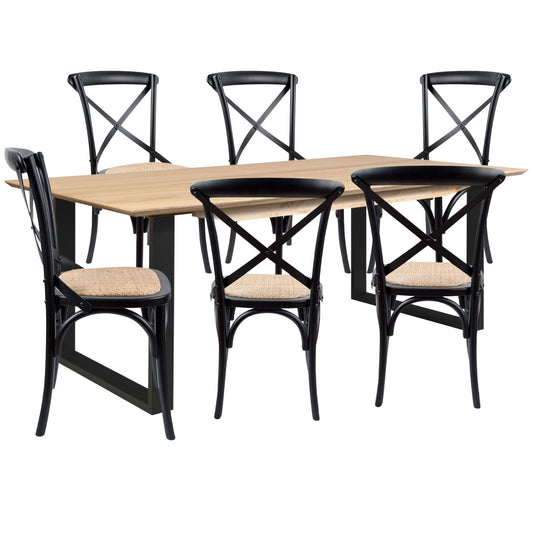 Aconite 7pc 180cm Dining Table Set 6 Cross Back Chair Solid Messmate Timber Wood - Cosy Abode