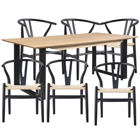 Aconite 7pc 180cm Dining Table Set 6 Wishbone Chair Solid Messmate Timber Wood - Cosy Abode