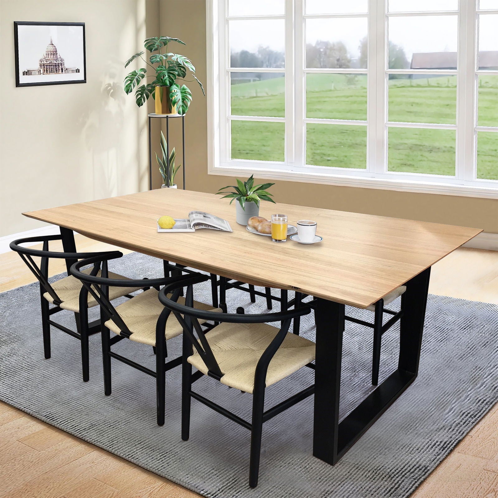 Aconite 7pc 180cm Dining Table Set 6 Wishbone Chair Solid Messmate Timber Wood - Cosy Abode