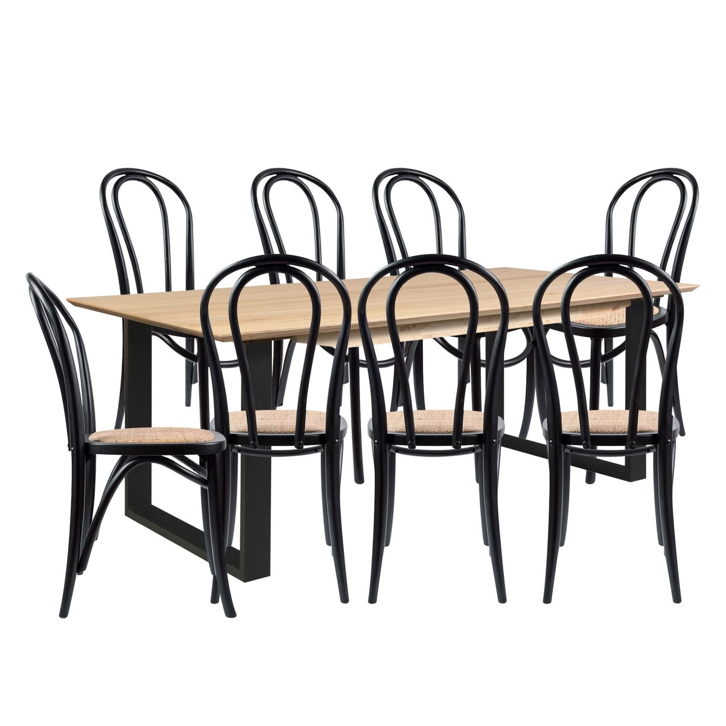 Aconite 9pc 210cm Dining Table Set 8 Arched Back Chair Solid Messmate Timber - Cosy Abode