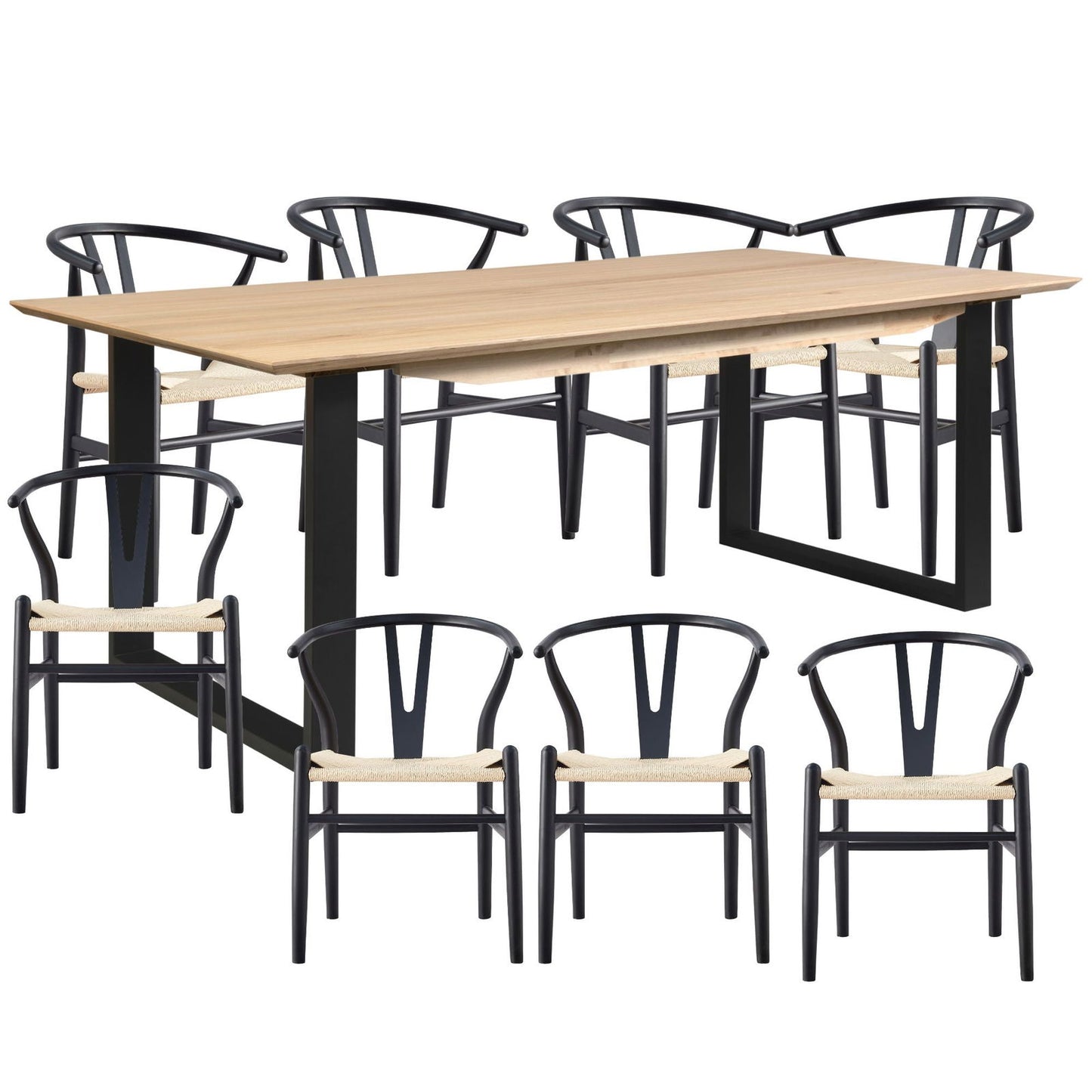 Aconite 9pc 210cm Dining Table Set 8 Wishbone Chair Solid Messmate Timber Wood - Cosy Abode