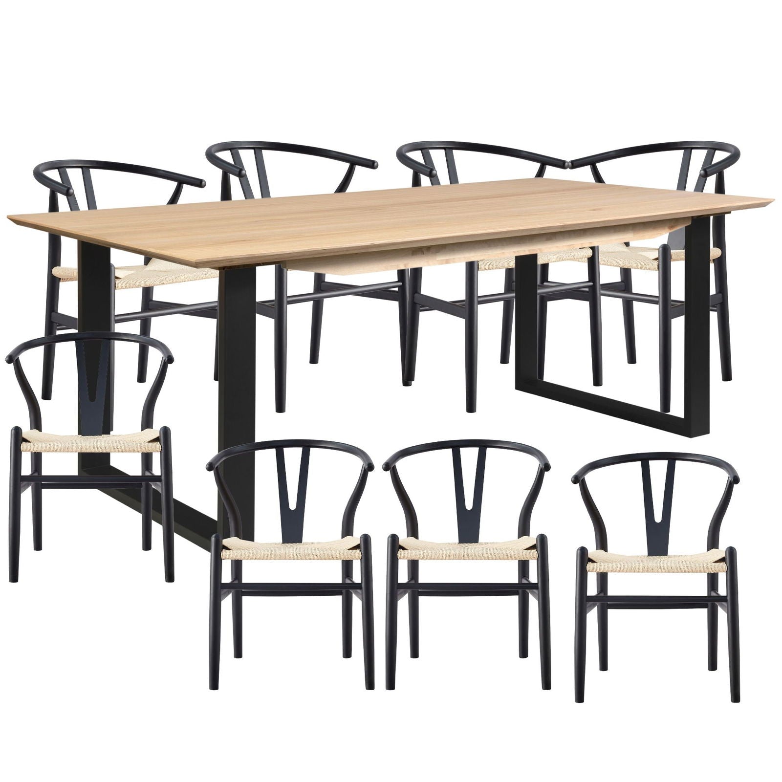 Aconite 9pc 210cm Dining Table Set 8 Wishbone Chair Solid Messmate Timber Wood - Cosy Abode