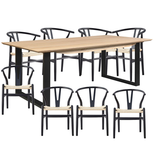 Aconite 9pc 210cm Dining Table Set 8 Wishbone Chair Solid Messmate Timber Wood - Cosy Abode