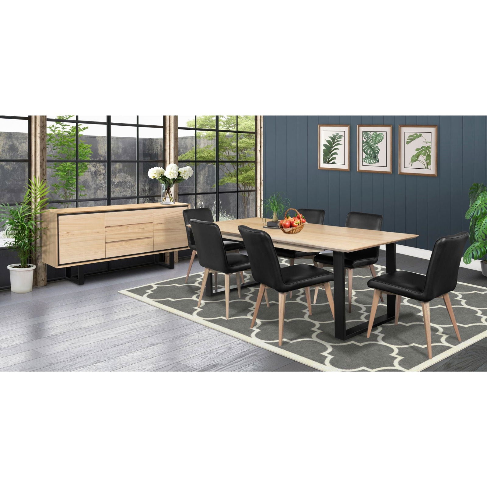 Aconite Buffet Table 180cm 2 Door 3 Drawer Solid Messmate Timber Wood - Natural - Cosy Abode