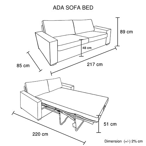 Ada Multifunctional 3 Seater Sofa Bed Fabric Upholstery Wooden Structure - Cosy Abode