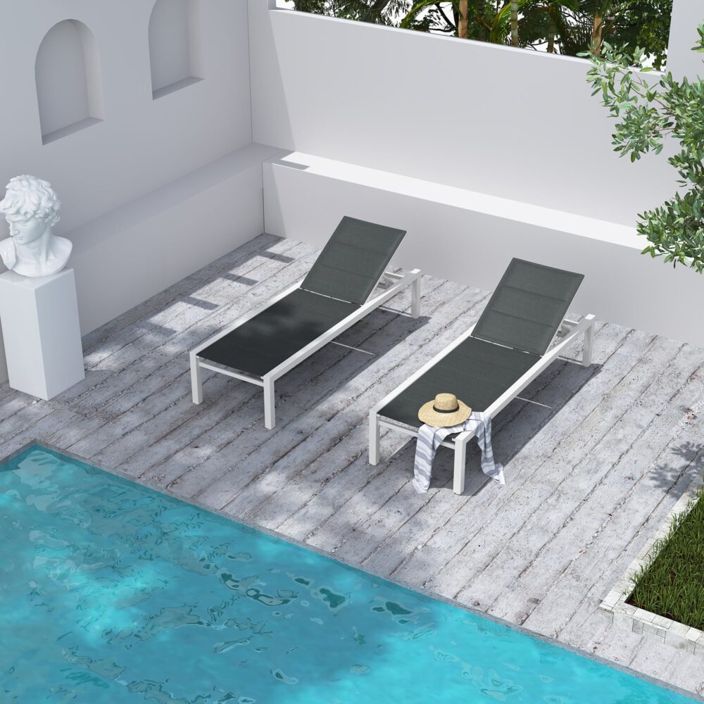 Adjustable Outdoor Sun Lounger in Aluminium White - Cosy Abode