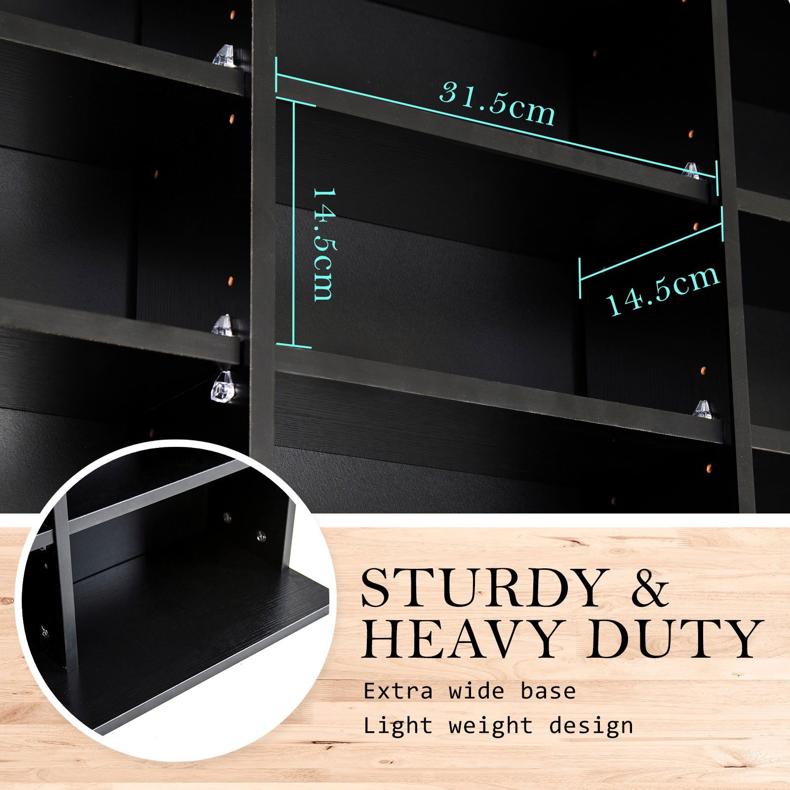 Adjustable Shelves CD DVD Bluray Media Book Storage Cupboard BLACK - Cosy Abode