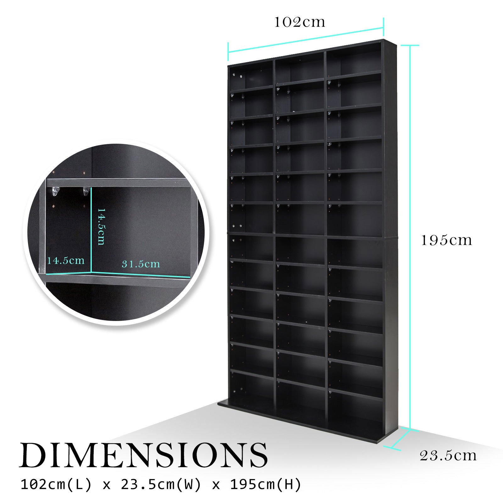 Adjustable Shelves CD DVD Bluray Media Book Storage Cupboard BLACK - Cosy Abode