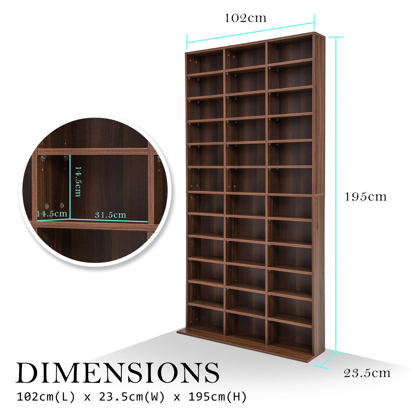Adjustable Shelves CD DVD Bluray Media Book Storage Cupboard ESPRESSO - Cosy Abode