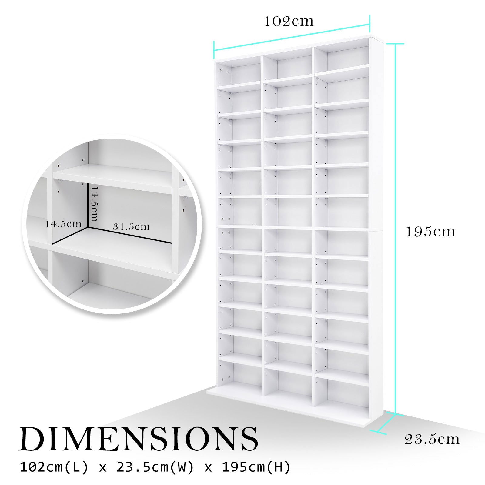 Adjustable Shelves CD DVD Bluray Media Book Storage Cupboard WHITE - Cosy Abode