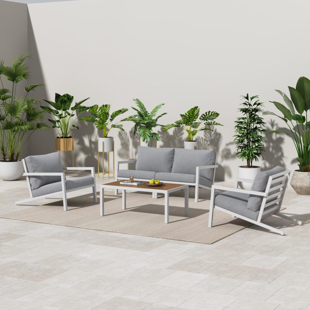 Aidan Garden Furniture Set in White — 5 pieces - Cosy Abode
