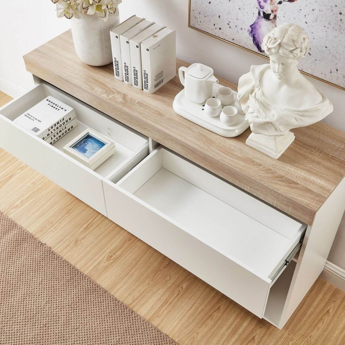 Aiden Coastal White Oak Hallway Table - Cosy Abode
