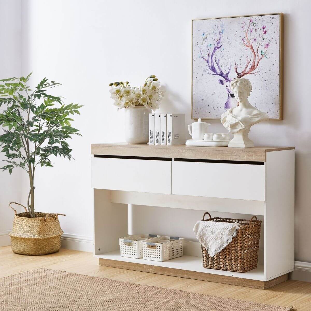 Aiden Coastal White Oak Hallway Table - Cosy Abode