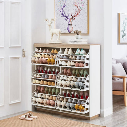 Aiden Coastal White Oak Large Shoe Cabinet - Cosy Abode