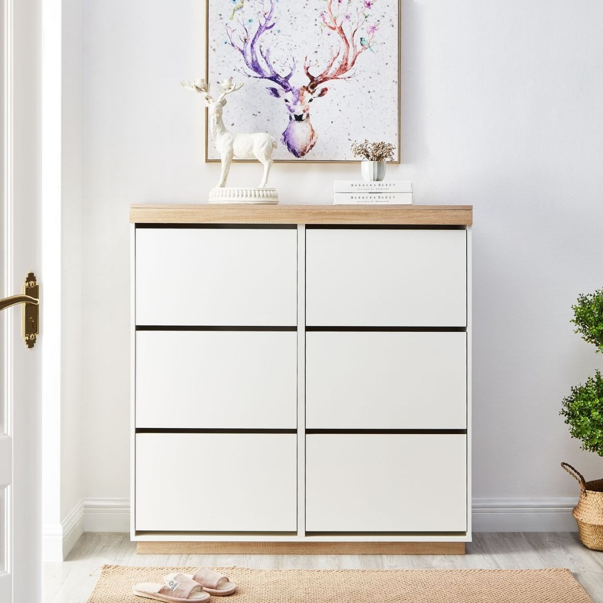 Aiden Coastal White Oak Large Shoe Cabinet - Cosy Abode