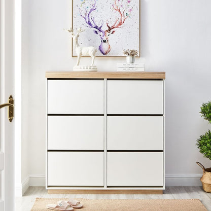Aiden Coastal White Oak Large Shoe Cabinet - Cosy Abode