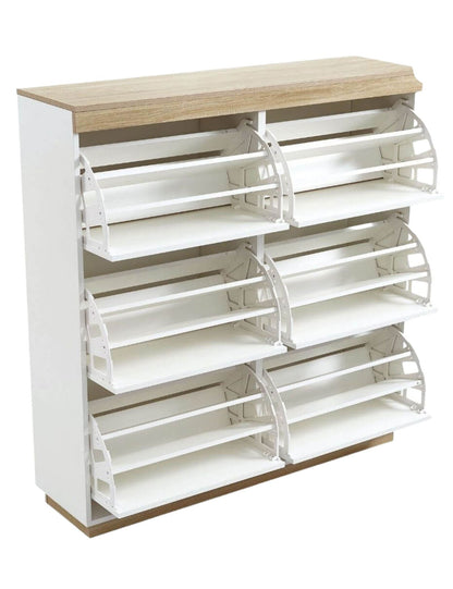 Aiden Coastal White Oak Large Shoe Cabinet - Cosy Abode