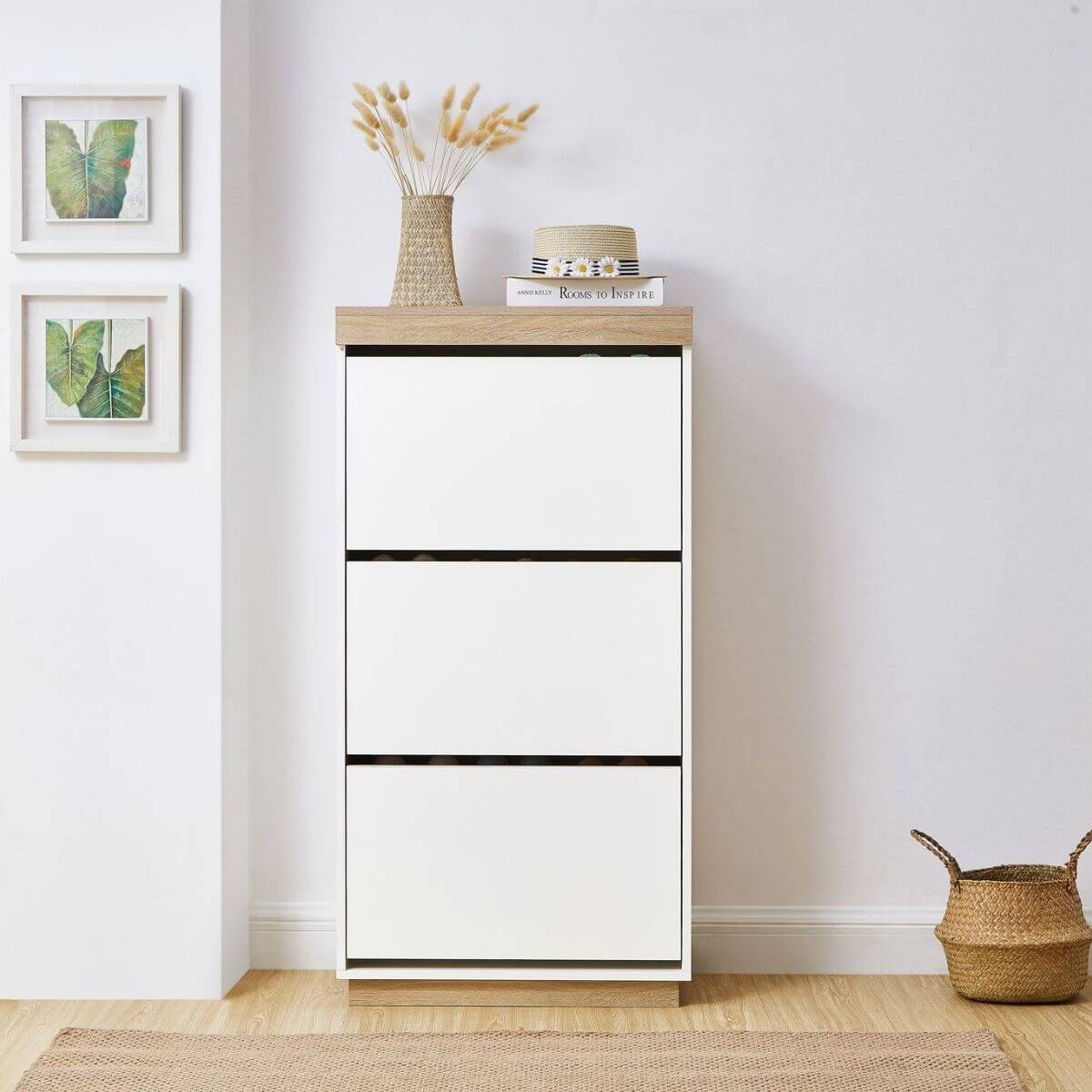 Aiden Coastal White Oak Small Shoe Cabinet - Cosy Abode