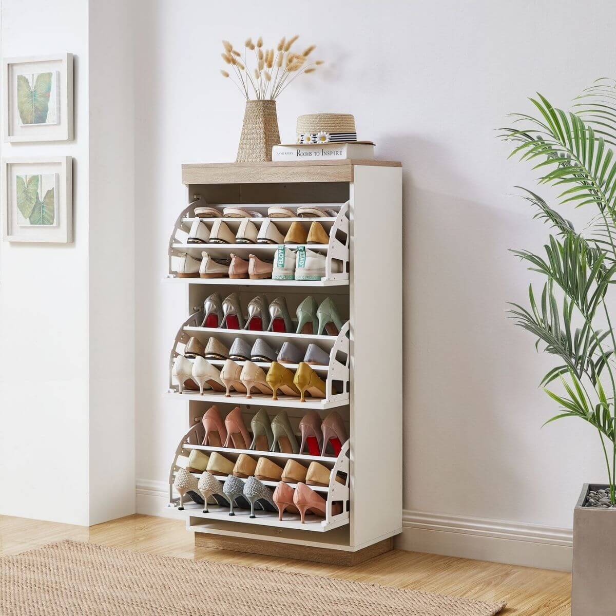 Aiden Coastal White Oak Small Shoe Cabinet - Cosy Abode