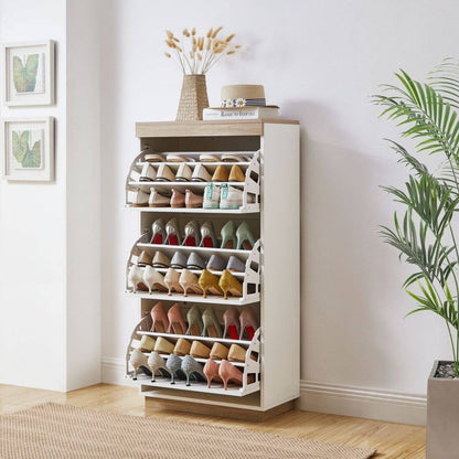 Aiden Coastal White Oak Small Shoe Cabinet - Cosy Abode