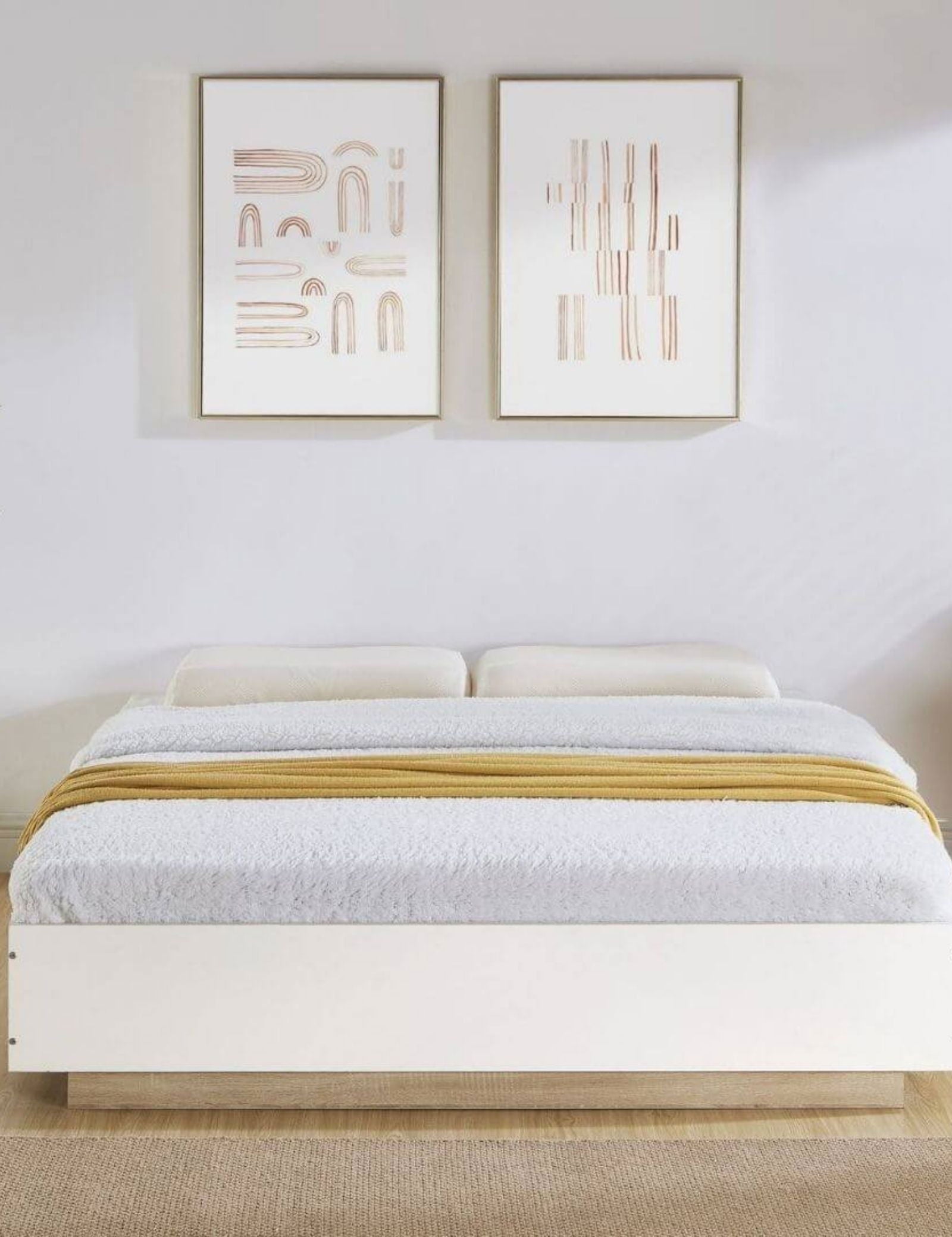 Aiden Industrial Contemporary White King Size Oak Bed Base Bedframe - Cosy Abode