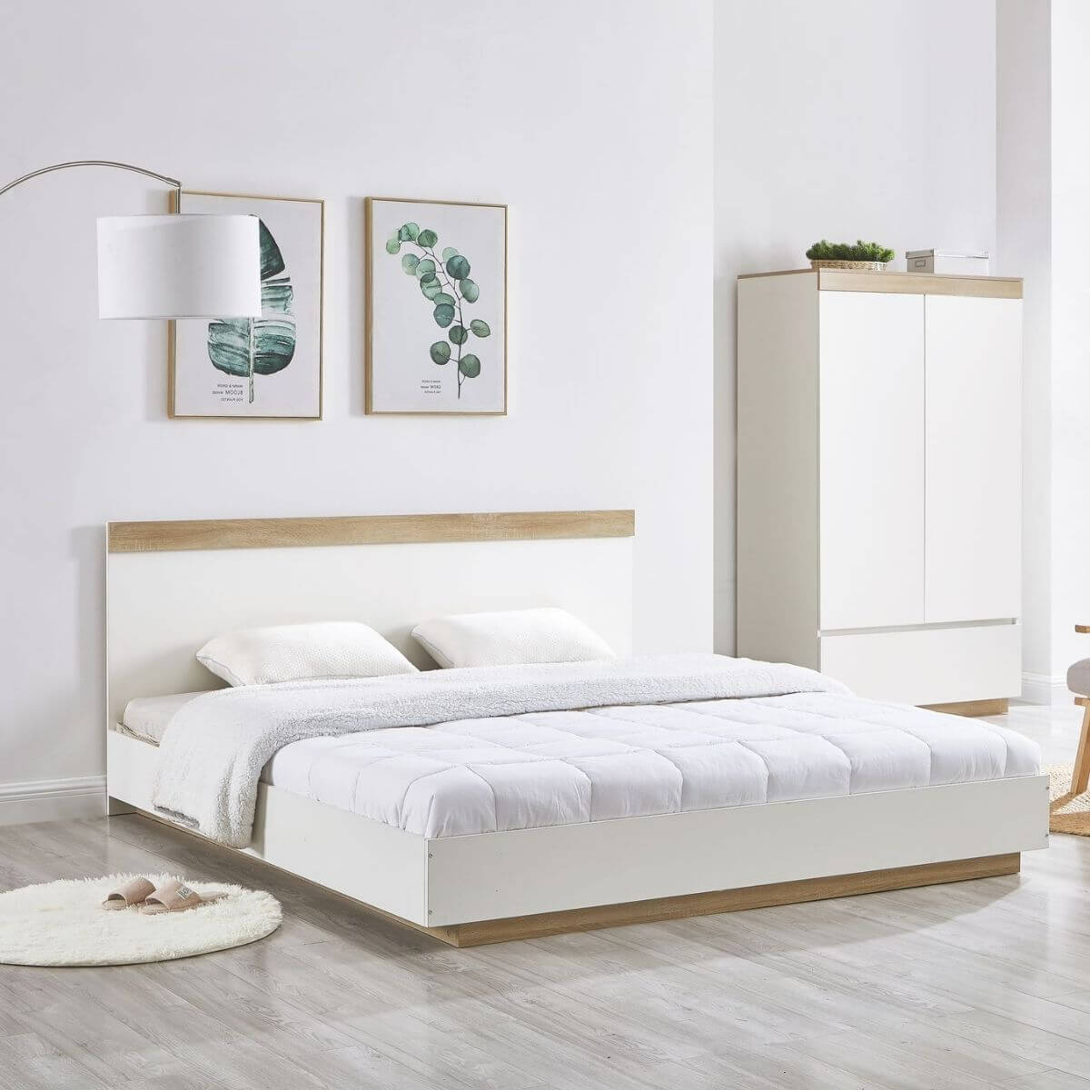 Aiden Industrial Contemporary White Oak Bed Frame - Double - Cosy Abode