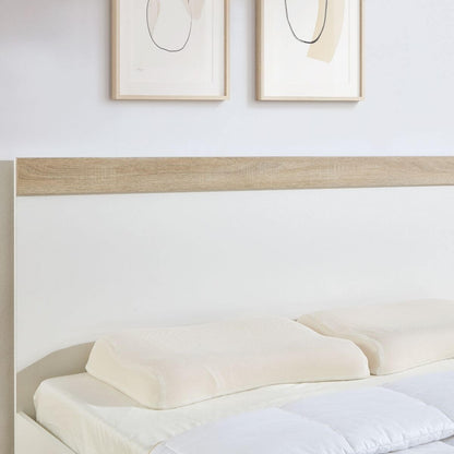 Aiden Industrial Contemporary White Oak Bed Frame Queen Size - Cosy Abode